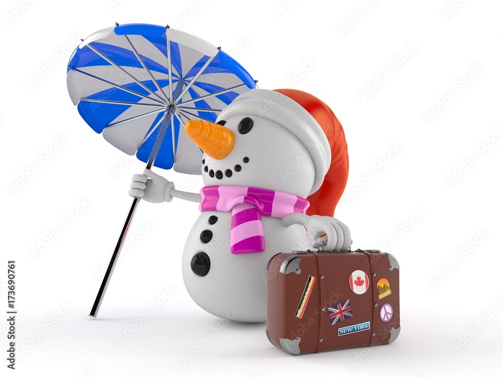 Snowman character with luggage