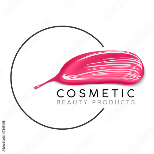 Makeup design template with place for text. Cosmetic Logo concept of liquid nail polish and lipstick smear strokes.