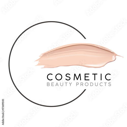 Makeup design template with place for text. Cosmetic Logo concept of liquid foundation and lipstick smear strokes.