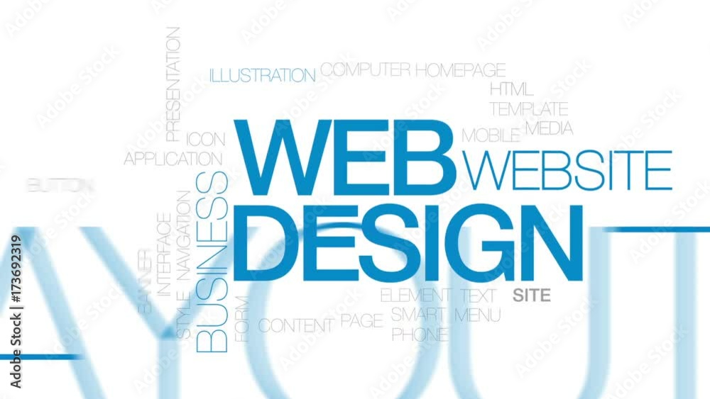 Web design animated word cloud, text design animation. Kinetic typography.