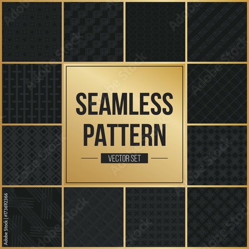 Abstract concept vector monochrome geometric pattern. Dark blue, gold minimal background. Creative illustration template. Seamless stylish texture. For wallpaper, surface, web design, textile, decor.