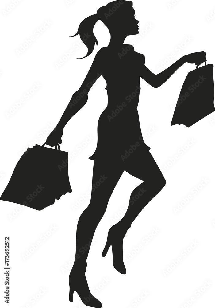 Vector silhouette of a shopping girl
