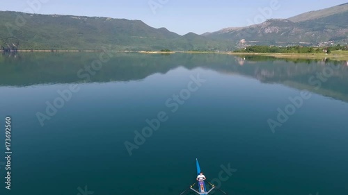 Aerial view of Rowing boat on lake