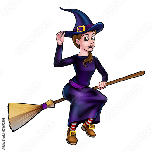 Witch Flying On Broomstick ...