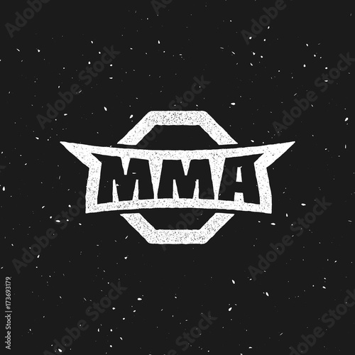 MMA Vintage Team Logo on Dark Background. Fight Theme Vector Illustration. Template for your gym, stickers, emblem, badge, logo, apparel, t-shirt, fight club or web works.