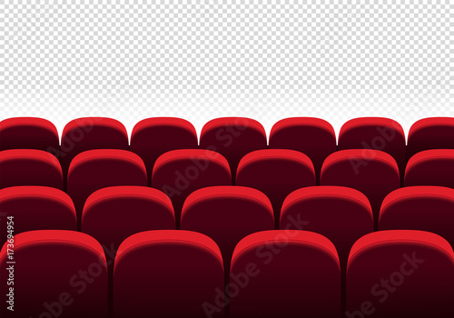 Red vector seats. Cinema, movie, theatre seat rows on transparent background. Vector illustration.