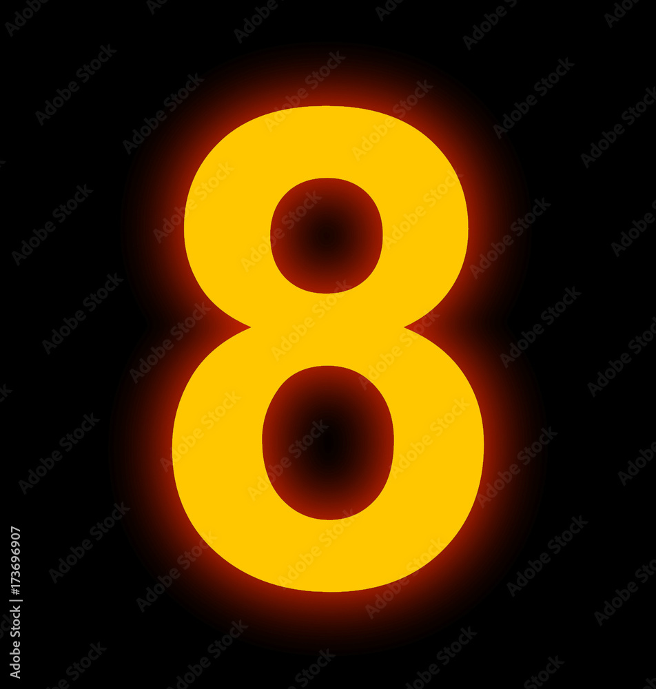 Naklejka premium number 8 neon light full isolated on black