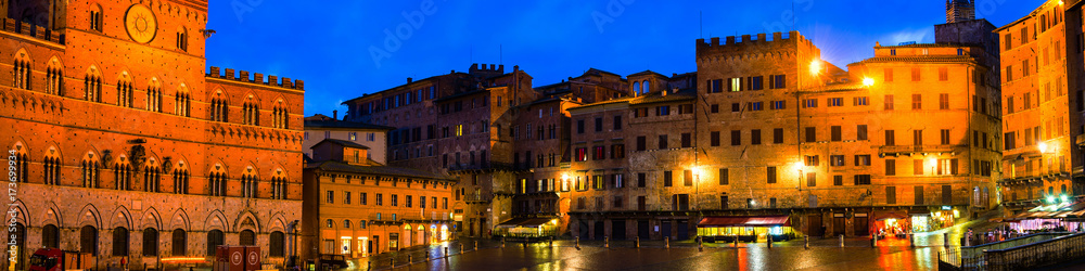 Campo square at night in Siena, Italy
