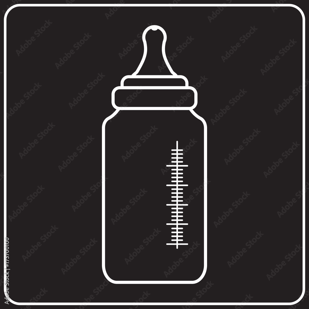 Black and white baby feeding bottle vector illustration. Isolated on black white bottle for newborn, simple silhouette. Black and white baby feeding bottle vector illustration. Isolated on black white bottle for newborn, simple silhouette.