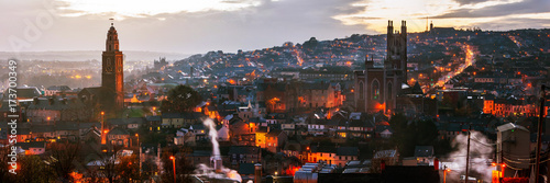 Aerial view of Cork, Ireland at sunset