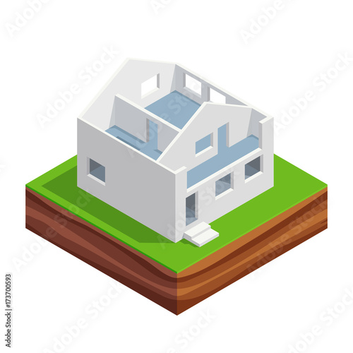 Isometric concept of building a house.