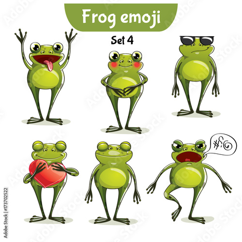 Vector set of cute frog characters. Set 4