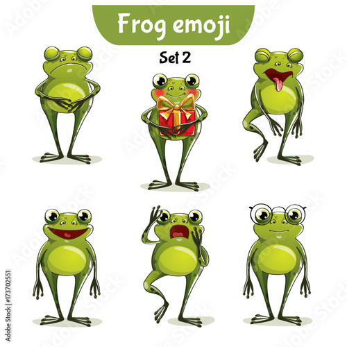 Vector set of cute frog characters. Set 2