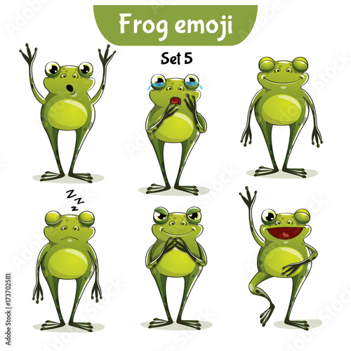 Vector set of cute frog characters. Set 5