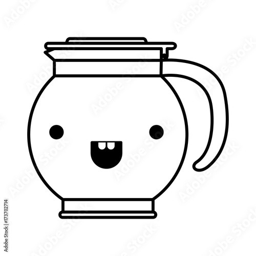 rounded glass jar recipient of coffee with handle monochrome kawaii silhouette