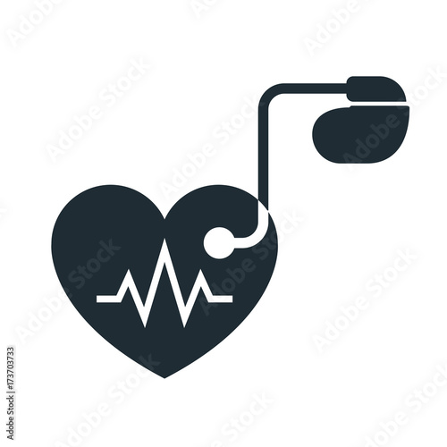 Artificial cardiac pacemaker icon with pulse tracing photo