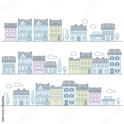 European street with buildings and houses - town