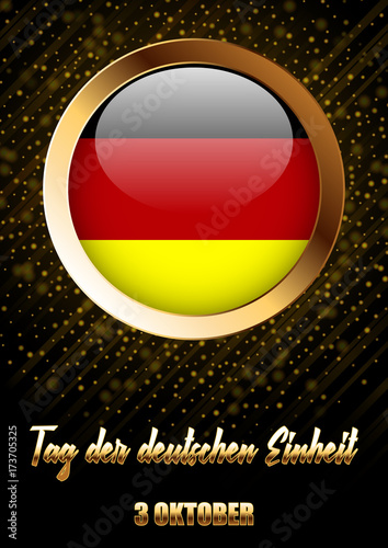 The day of german unity gold label with german flag, vector illustration .