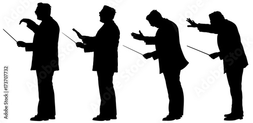 Group of Music conductor vector silhouette illustration isolated on white background.