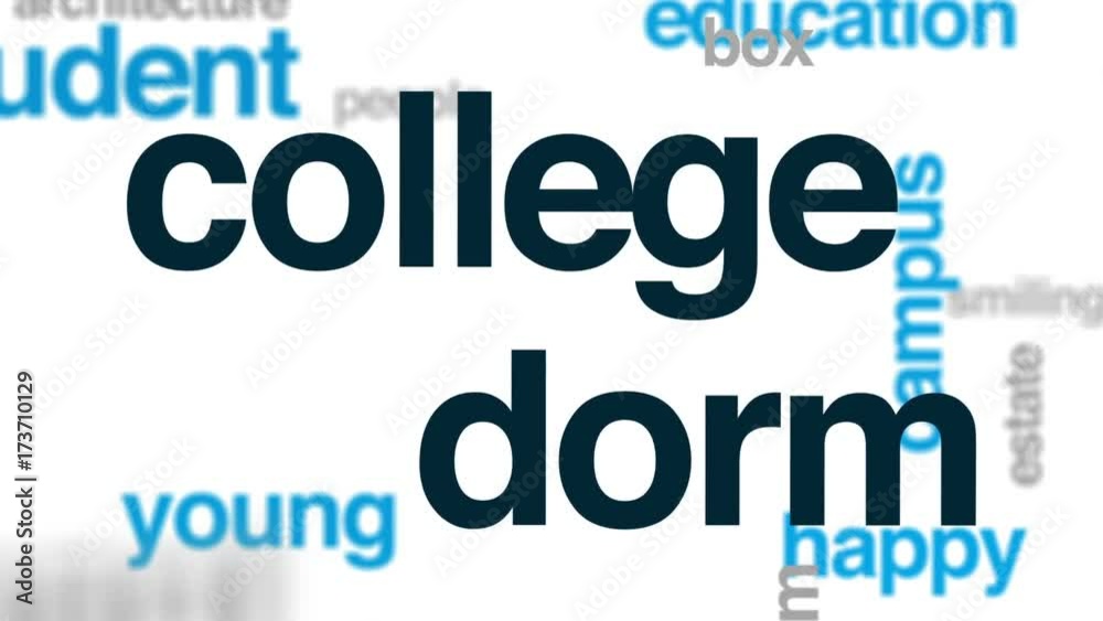 College dorm animated word cloud, text design animation. College dorm animated word cloud, text design animation.