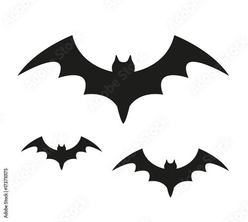 Bat black silhouette icon. Isolated on white background. Halloween concept. Scary flittermouse. Vector illustration