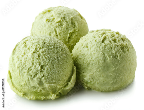 Three green apple mint ice cream balls