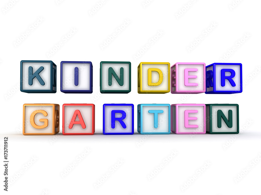 3D illustration of toy blocks placed on two layers saying Kindergarten 3D illustration of toy blocks placed on two layers saying Kindergarten