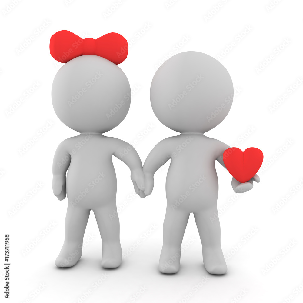 3D illustration of romantic couple with one of them holding a heart 3D illustration of romantic couple with one of them holding a heart