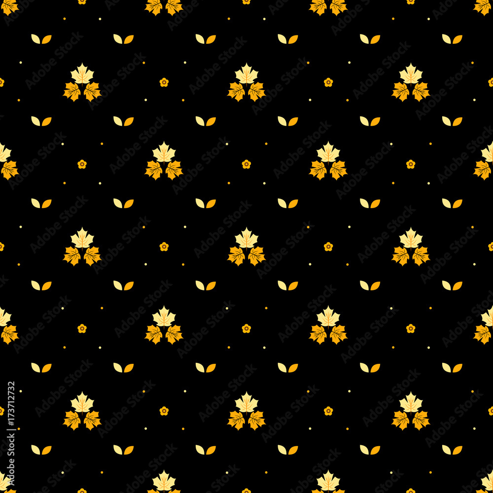 Autumn maples leaves and flowers seamless pattern