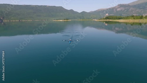 Aerial view of Rowing boat on lake