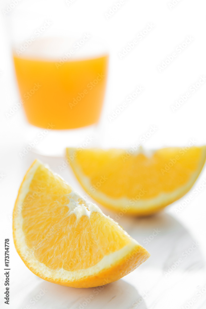 Sliced orange and glass of orange juice. Sliced orange and glass of orange juice.
