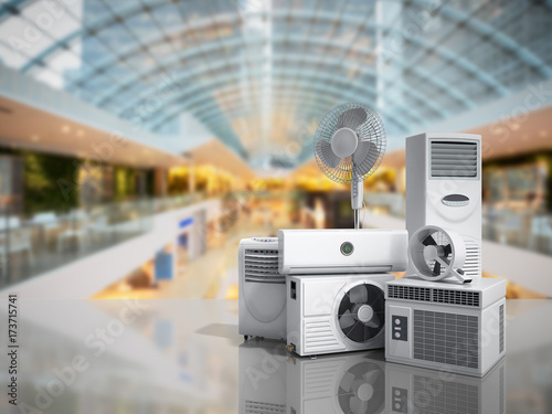 air conditioning equipment 3d rensder on market background photo