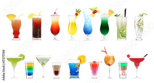 Alcohol cocktails set.