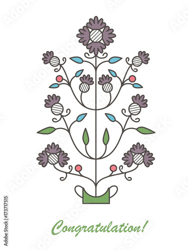 Graphic vector flowers in flowerpot