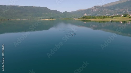 Aerial view of Rowing boat on lake