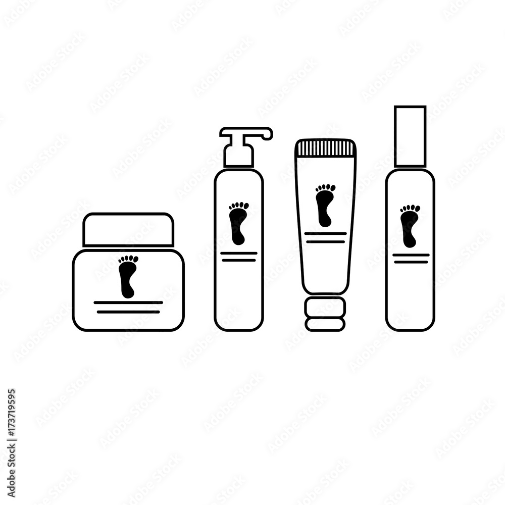 Set of Outline tubes and bottles foot care vector icon.