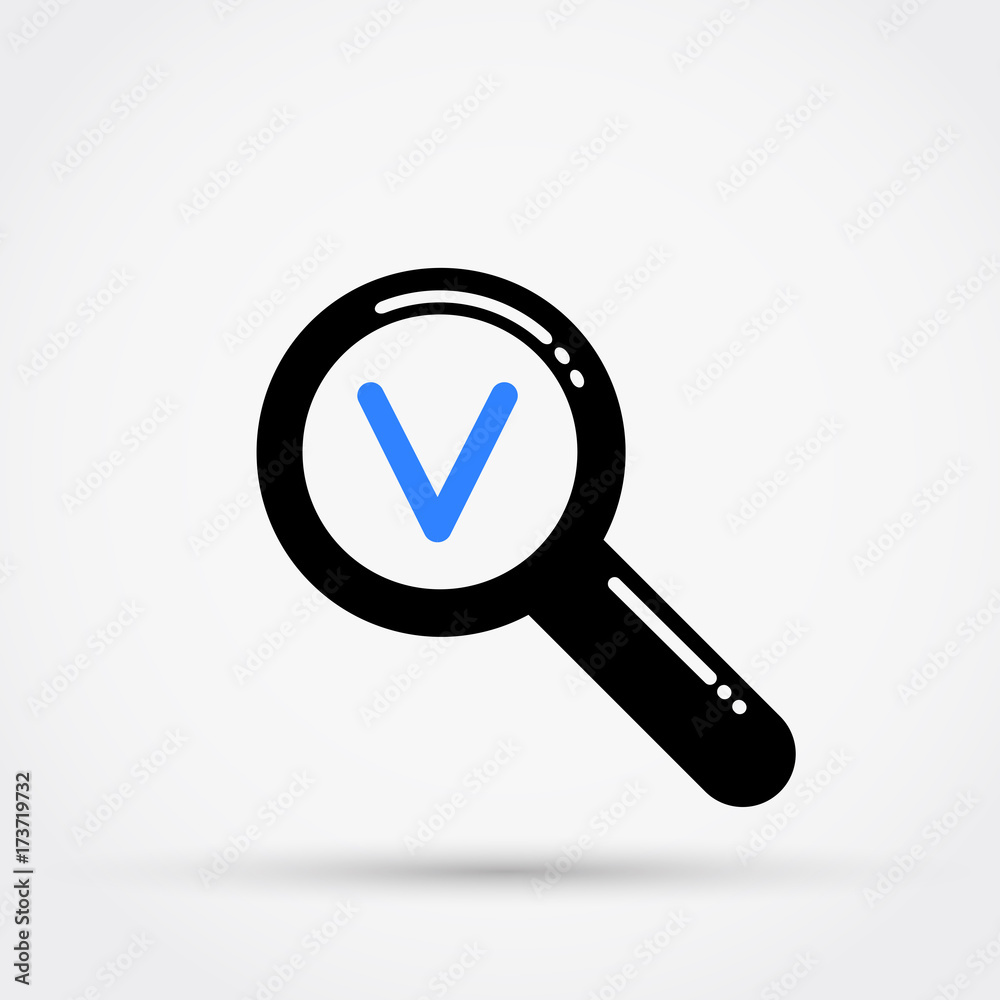 Check mark under magnifying glass icon. Check mark under magnifying glass icon.