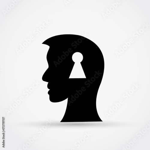 Learning concept, head with keyhole icon.