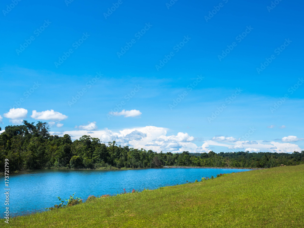 Reservoir in the middle of the valley in the jungle.