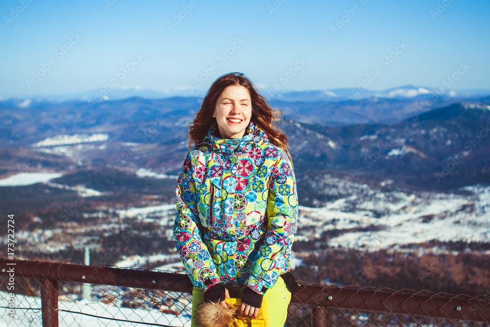 woman in winter mountains