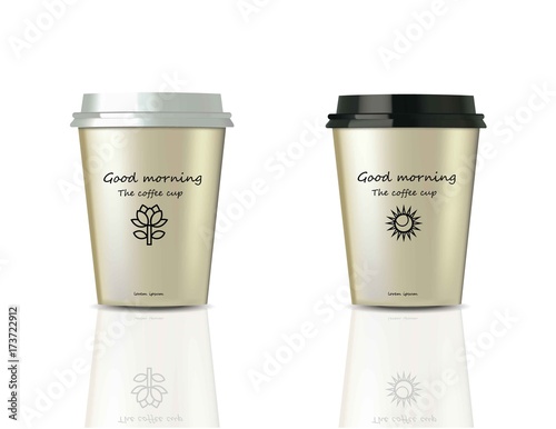 Coffee cups realistic set mock up Vector. Design label logo