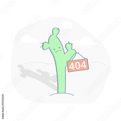 404 Error Page or File not Found icon. Cute green Cactus with nameplate 404. Isolated UX UI vector illustration for web and mobile design