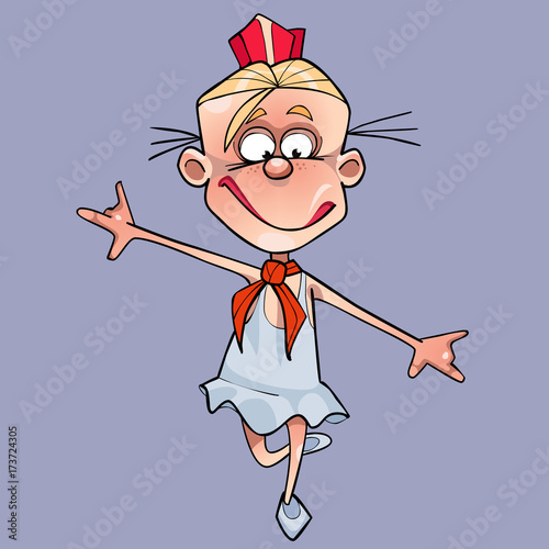 cartoon funny girl pioneer with a red tie and in a cap