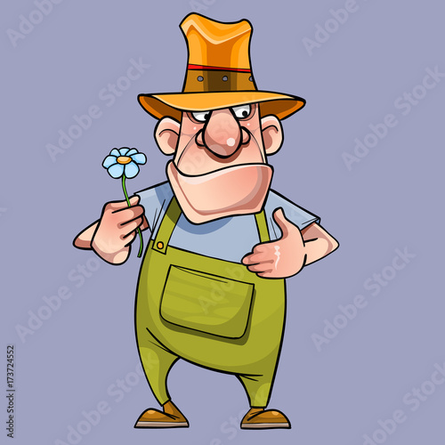 cartoon male gardener with a flower in his hand