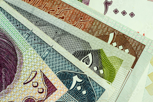 Close-up Iranian banknote and currency, Rials, Islamic Republic of Iran photo