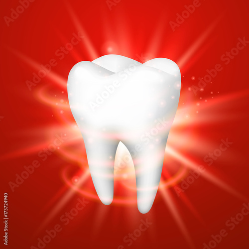 Tooth on a red background, template design element, Vector illustration