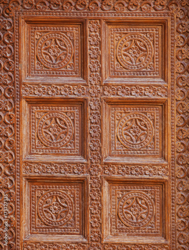 Jaisalmer India. Decoration on wall of old building Traditional stone carving