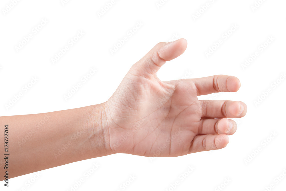 Woman beautiful hand holding something isolated on white background with clipping pat Woman beautiful hand holding something isolated on white background with clipping pat