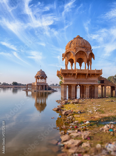 Old architecture at Gadisar Lake in Jaisalmer. India, Rajasthan