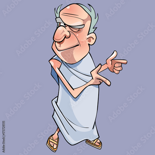 winks cartoon gray haired man a philosopher in white clothes